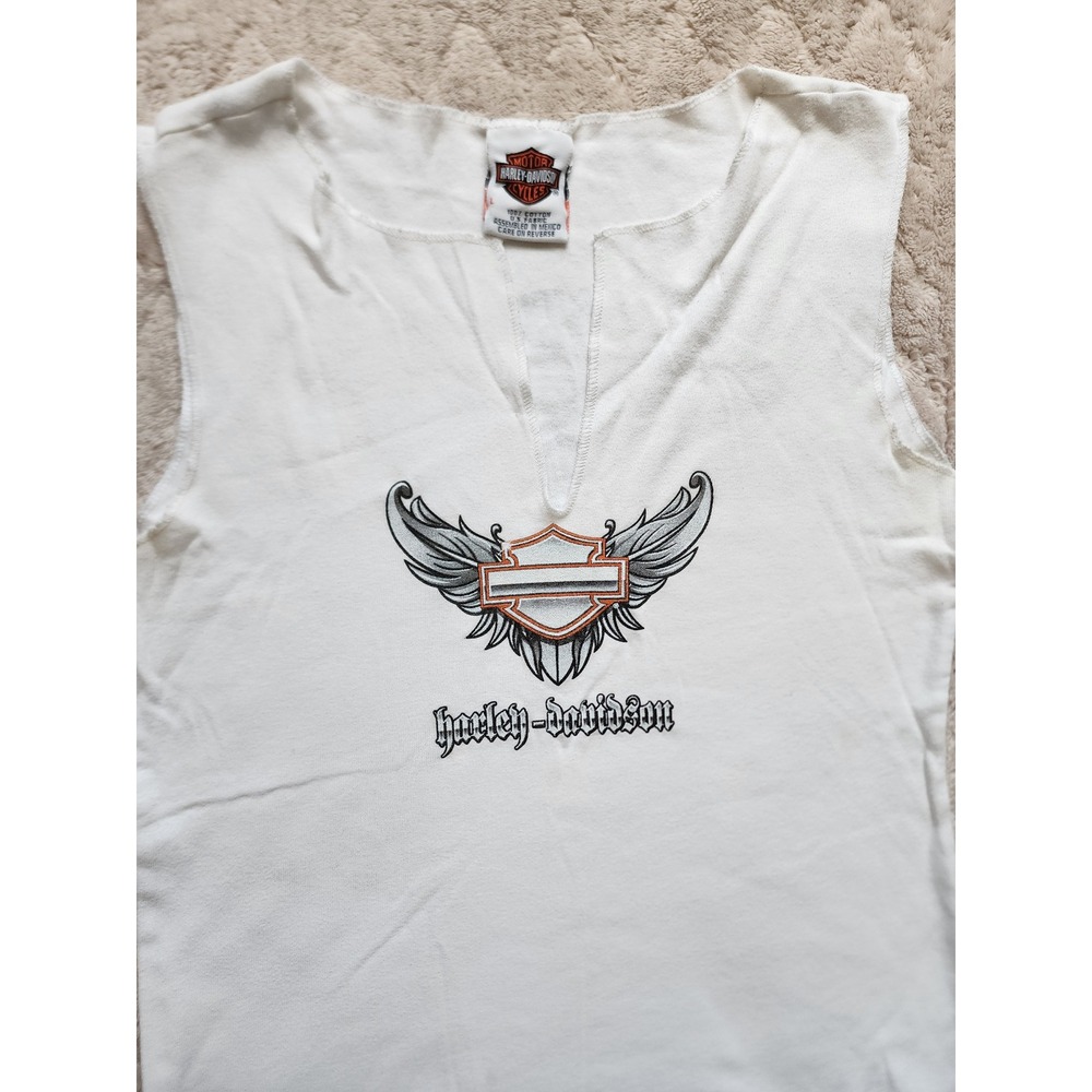 Vintahe Harley-Davidson Cody Wyoming White V-Neck Graphic Tank Top Large